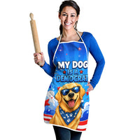 My Dog Is A Democrat Golden Retriever Apron Patriotic American Fireworks Cute Cartoon Dog