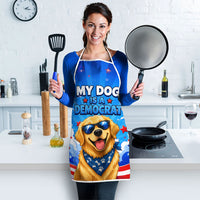 My Dog Is A Democrat Golden Retriever Apron Patriotic American Fireworks Cute Cartoon Dog