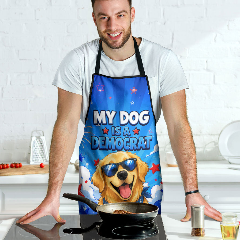 My Dog Is A Democrat Golden Retriever Apron Patriotic American Fireworks Cute Cartoon Dog