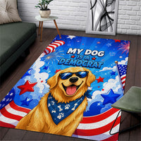 My Dog Is A Democrat Golden Retriever Area Rug Patriotic American Fireworks Cute Cartoon Dog