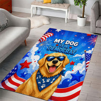 My Dog Is A Democrat Golden Retriever Area Rug Patriotic American Fireworks Cute Cartoon Dog