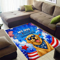 My Dog Is A Democrat Golden Retriever Area Rug Patriotic American Fireworks Cute Cartoon Dog