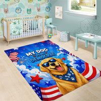 My Dog Is A Democrat Golden Retriever Area Rug Patriotic American Fireworks Cute Cartoon Dog