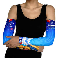 My Dog Is A Democrat Golden Retriever Arm Sleeves Patriotic American Fireworks Cute Cartoon Dog