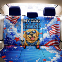 My Dog Is A Democrat Golden Retriever Back Car Seat Cover Patriotic American Fireworks Cute Cartoon Dog