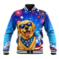 My Dog Is A Democrat Golden Retriever Baseball Jacket Patriotic American Fireworks Cute Cartoon Dog