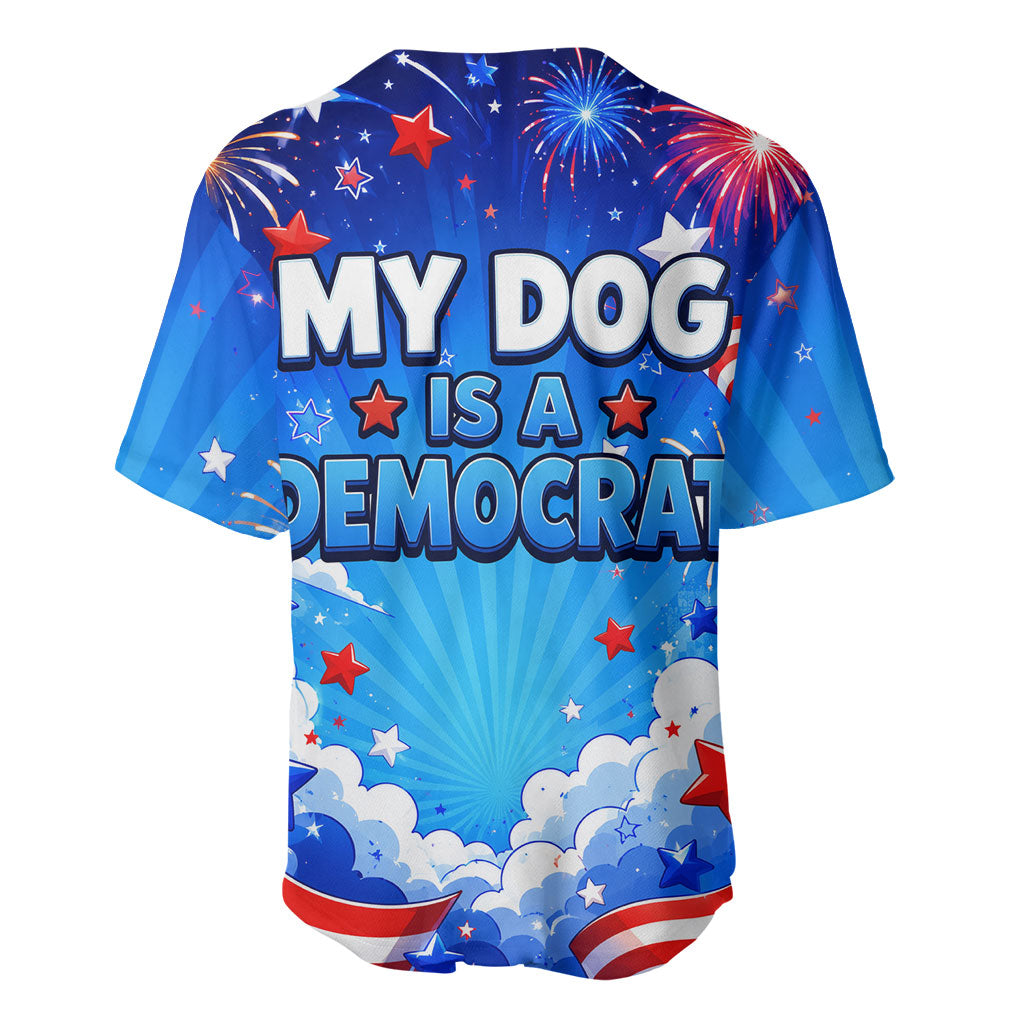My Dog Is A Democrat Golden Retriever Baseball Jersey Patriotic American Fireworks Cute Cartoon Dog