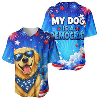 My Dog Is A Democrat Golden Retriever Baseball Jersey Patriotic American Fireworks Cute Cartoon Dog