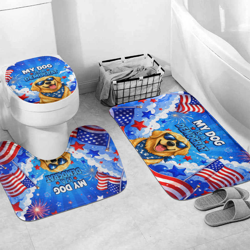 My Dog Is A Democrat Golden Retriever Bathroom Set Patriotic American Fireworks Cute Cartoon Dog