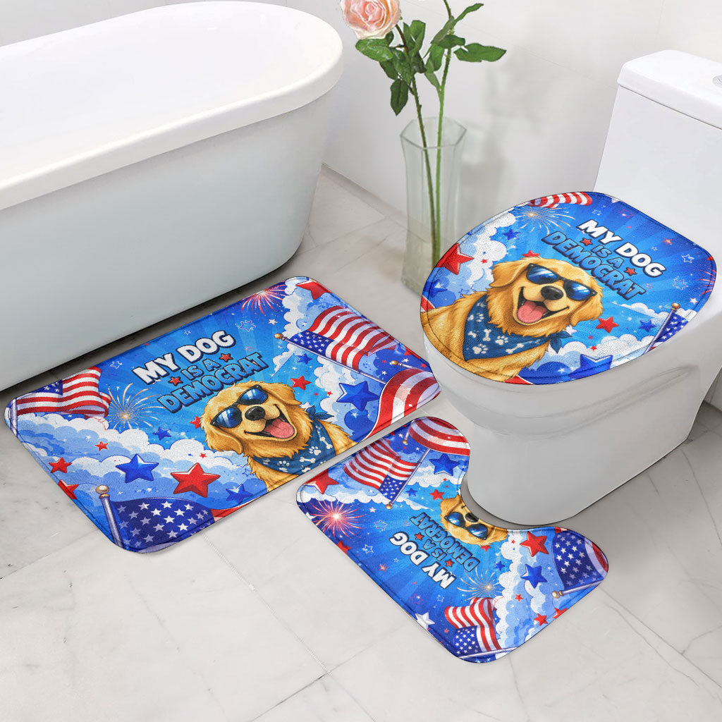 My Dog Is A Democrat Golden Retriever Bathroom Set Patriotic American Fireworks Cute Cartoon Dog