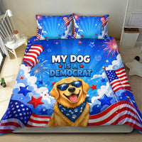 My Dog Is A Democrat Golden Retriever Bedding Set Patriotic American Fireworks Cute Cartoon Dog
