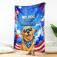 My Dog Is A Democrat Golden Retriever Blanket Patriotic American Fireworks Cute Cartoon Dog