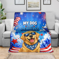 My Dog Is A Democrat Golden Retriever Blanket Patriotic American Fireworks Cute Cartoon Dog