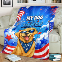 My Dog Is A Democrat Golden Retriever Blanket Patriotic American Fireworks Cute Cartoon Dog