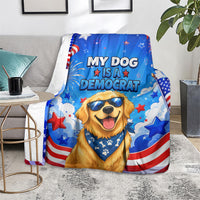 My Dog Is A Democrat Golden Retriever Blanket Patriotic American Fireworks Cute Cartoon Dog