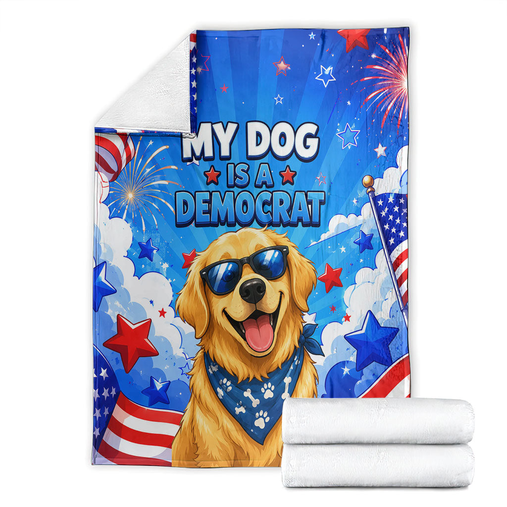My Dog Is A Democrat Golden Retriever Blanket Patriotic American Fireworks Cute Cartoon Dog