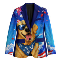 My Dog Is A Democrat Golden Retriever Blazer Patriotic American Fireworks Cute Cartoon Dog