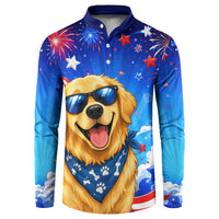 My Dog Is A Democrat Golden Retriever Button Sweatshirt Patriotic American Fireworks Cute Cartoon Dog