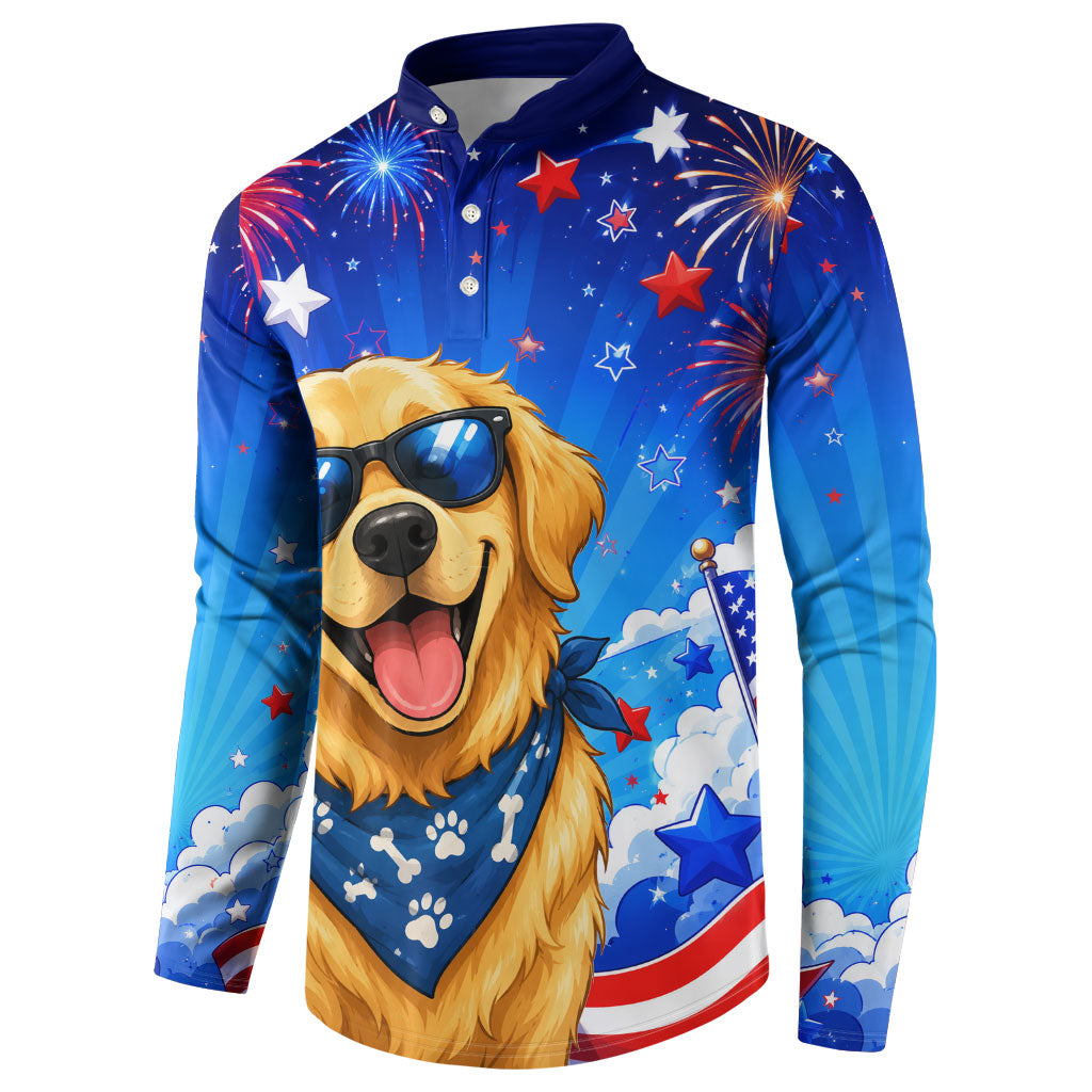 My Dog Is A Democrat Golden Retriever Button Sweatshirt Patriotic American Fireworks Cute Cartoon Dog