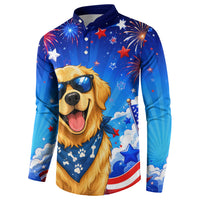 My Dog Is A Democrat Golden Retriever Button Sweatshirt Patriotic American Fireworks Cute Cartoon Dog