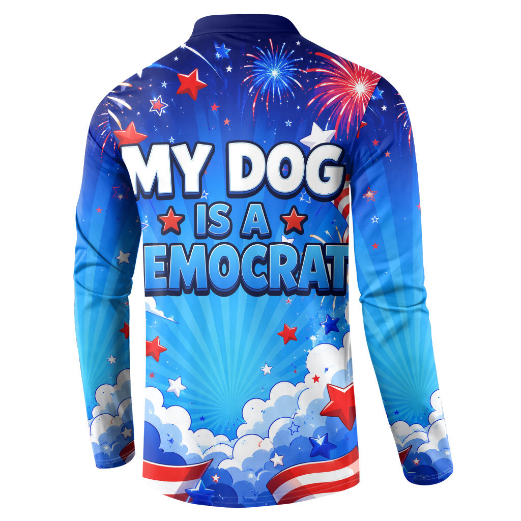 My Dog Is A Democrat Golden Retriever Button Sweatshirt Patriotic American Fireworks Cute Cartoon Dog
