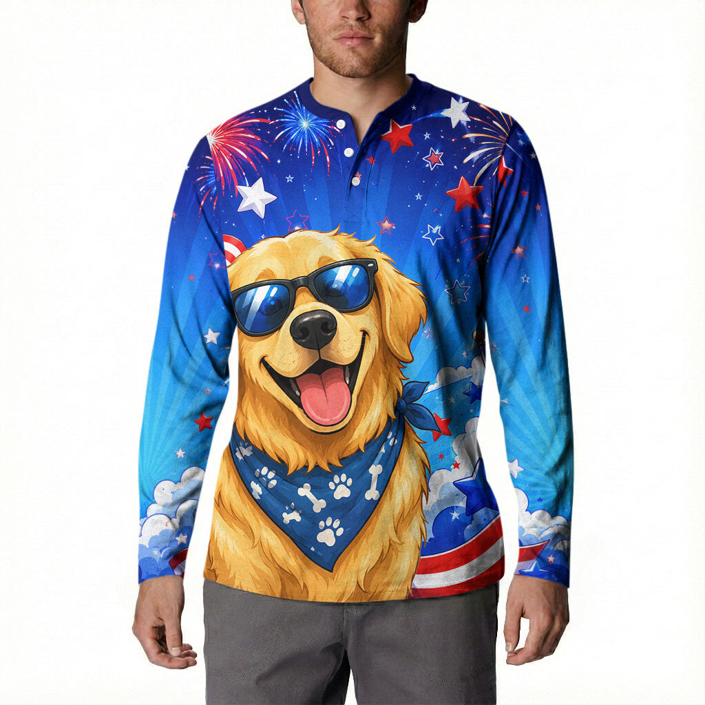 My Dog Is A Democrat Golden Retriever Button Sweatshirt Patriotic American Fireworks Cute Cartoon Dog