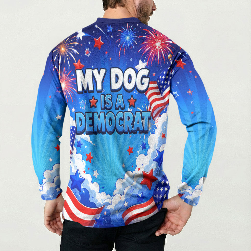 My Dog Is A Democrat Golden Retriever Button Sweatshirt Patriotic American Fireworks Cute Cartoon Dog