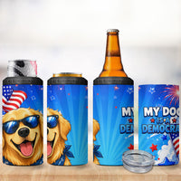 My Dog Is A Democrat Golden Retriever 4 in 1 Can Cooler Tumbler Patriotic American Fireworks Cute Cartoon Dog