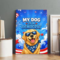 My Dog Is A Democrat Golden Retriever Canvas Wall Art Patriotic American Fireworks Cute Cartoon Dog