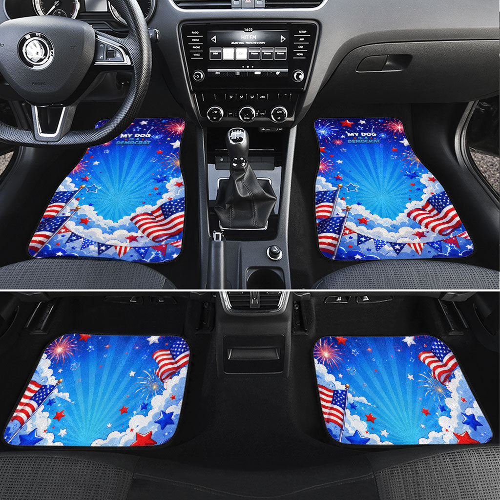 My Dog Is A Democrat Golden Retriever Car Mats Patriotic American Fireworks Cute Cartoon Dog