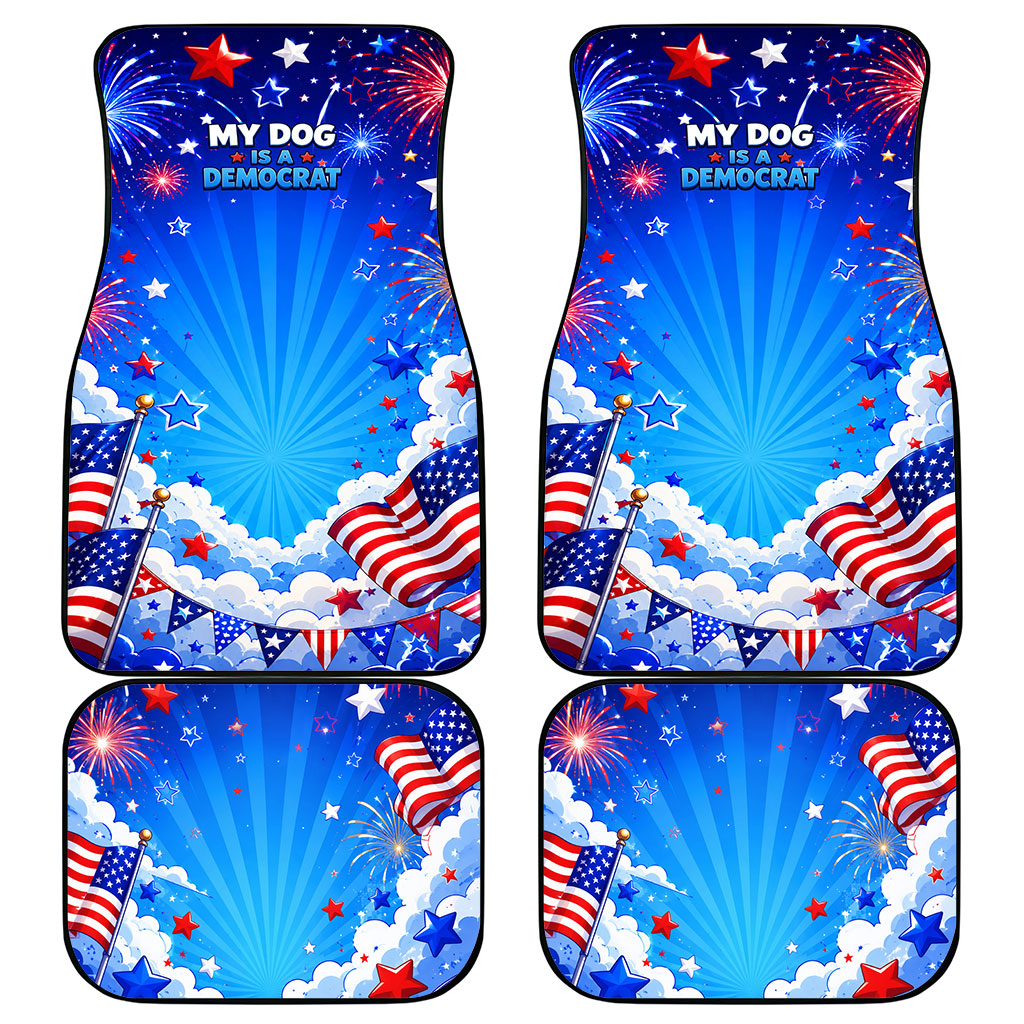 My Dog Is A Democrat Golden Retriever Car Mats Patriotic American Fireworks Cute Cartoon Dog