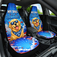 My Dog Is A Democrat Golden Retriever Car Seat Cover Patriotic American Fireworks Cute Cartoon Dog