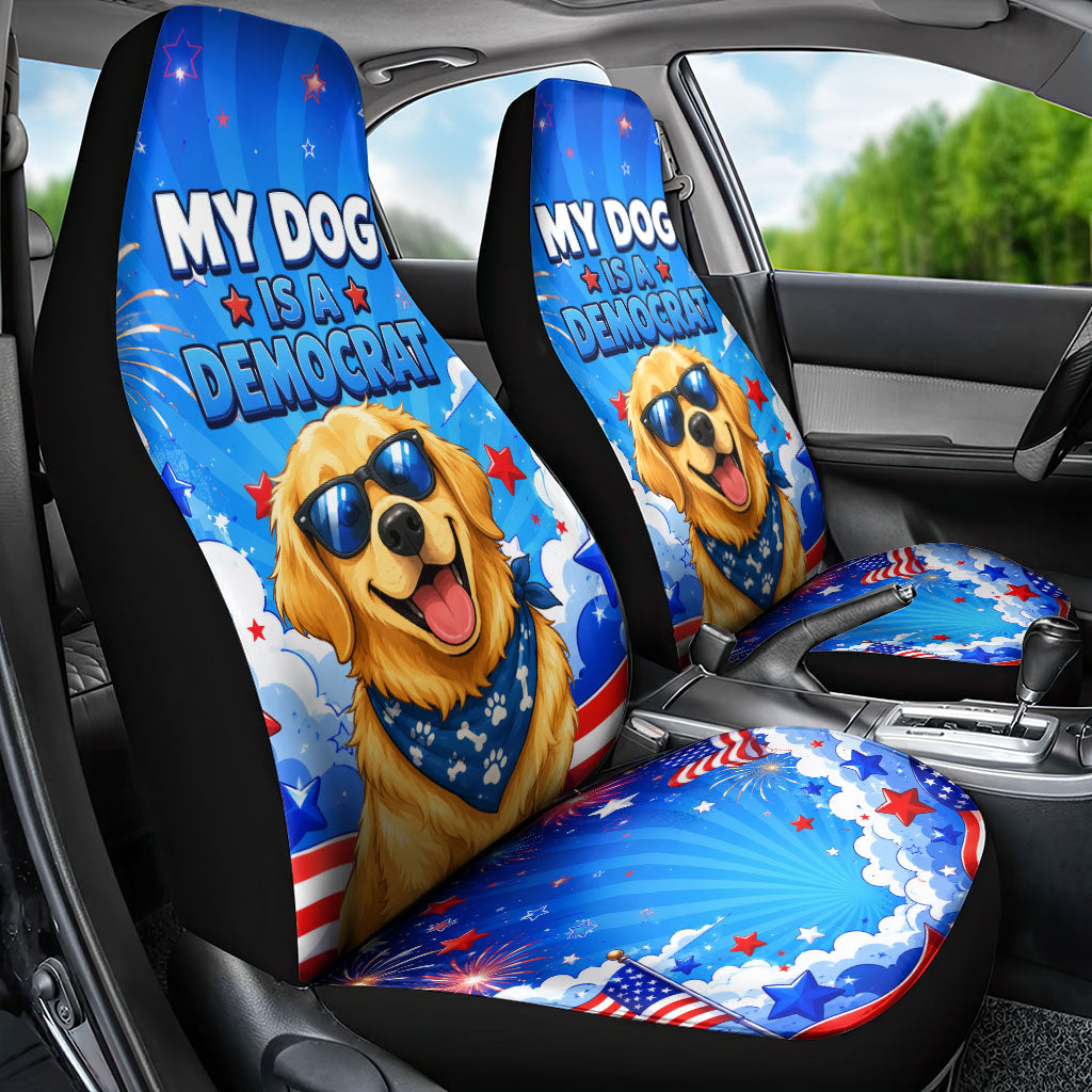My Dog Is A Democrat Golden Retriever Car Seat Cover Patriotic American Fireworks Cute Cartoon Dog
