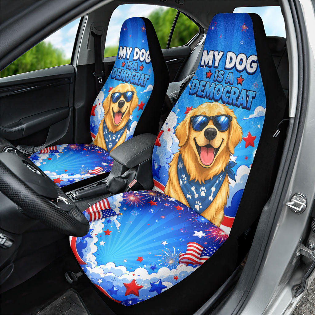 My Dog Is A Democrat Golden Retriever Car Seat Cover Patriotic American Fireworks Cute Cartoon Dog