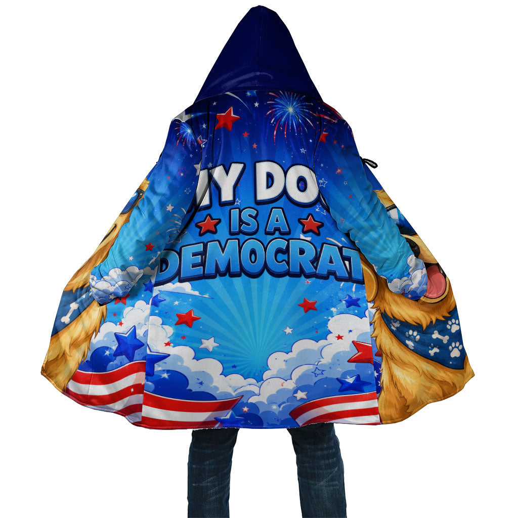 My Dog Is A Democrat Golden Retriever Cloak Patriotic American Fireworks Cute Cartoon Dog