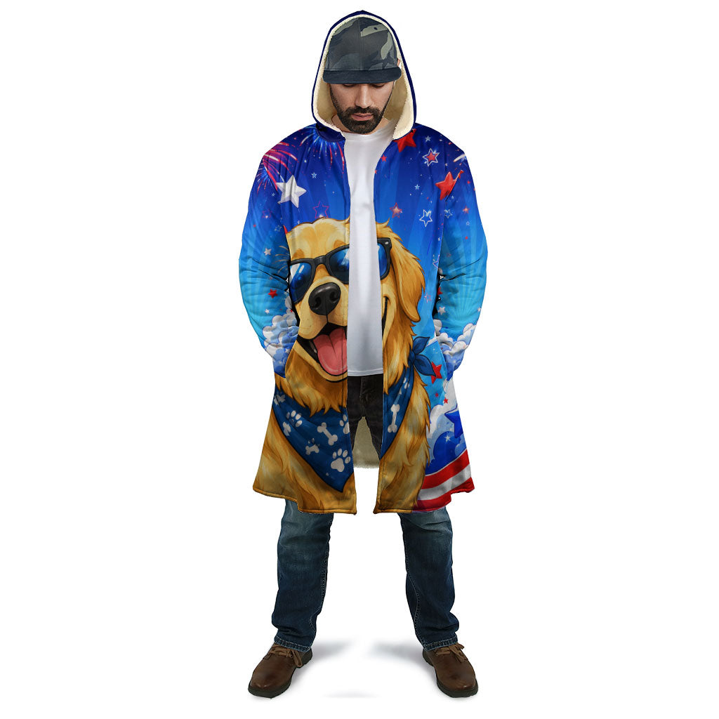 My Dog Is A Democrat Golden Retriever Cloak Patriotic American Fireworks Cute Cartoon Dog