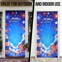 My Dog Is A Democrat Golden Retriever Door Cover Patriotic American Fireworks Cute Cartoon Dog