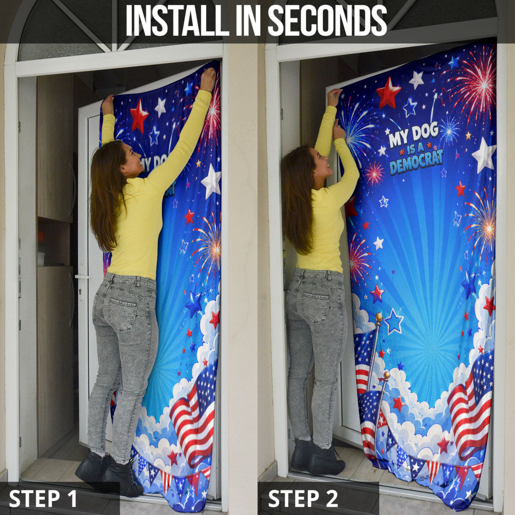 My Dog Is A Democrat Golden Retriever Door Cover Patriotic American Fireworks Cute Cartoon Dog