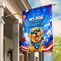 My Dog Is A Democrat Golden Retriever Garden Flag Patriotic American Fireworks Cute Cartoon Dog