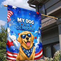 My Dog Is A Democrat Golden Retriever Garden Flag Patriotic American Fireworks Cute Cartoon Dog