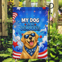 My Dog Is A Democrat Golden Retriever Garden Flag Patriotic American Fireworks Cute Cartoon Dog