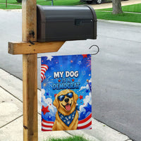 My Dog Is A Democrat Golden Retriever Garden Flag Patriotic American Fireworks Cute Cartoon Dog