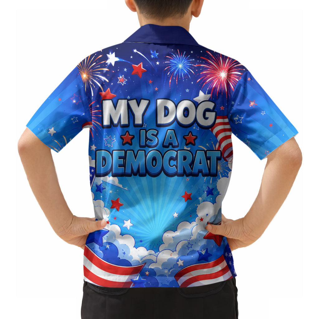 My Dog Is A Democrat Golden Retriever Hawaiian Shirt Patriotic American Fireworks Cute Cartoon Dog