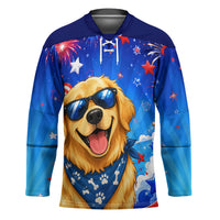 My Dog Is A Democrat Golden Retriever Hockey Jersey Patriotic American Fireworks Cute Cartoon Dog
