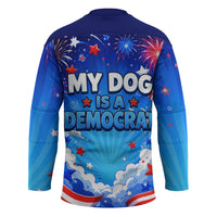 My Dog Is A Democrat Golden Retriever Hockey Jersey Patriotic American Fireworks Cute Cartoon Dog