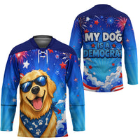 My Dog Is A Democrat Golden Retriever Hockey Jersey Patriotic American Fireworks Cute Cartoon Dog