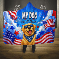 My Dog Is A Democrat Golden Retriever Hooded Blanket Patriotic American Fireworks Cute Cartoon Dog