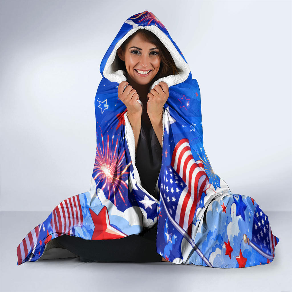 My Dog Is A Democrat Golden Retriever Hooded Blanket Patriotic American Fireworks Cute Cartoon Dog