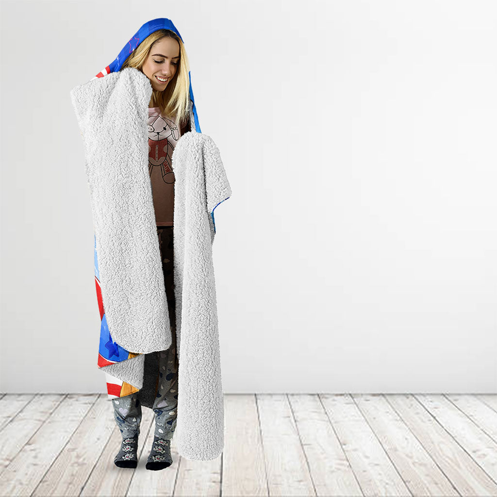 My Dog Is A Democrat Golden Retriever Hooded Blanket Patriotic American Fireworks Cute Cartoon Dog