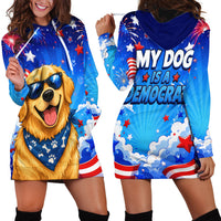 My Dog Is A Democrat Golden Retriever Hoodie Dress Patriotic American Fireworks Cute Cartoon Dog